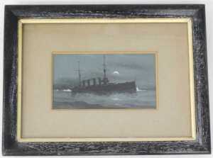 Avondale (19thC/20thC). HMS Yarmouth, watercolour, signed and titled, 9.5cm x 18cm. - 2