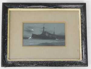 Avondale (19thC/20thC). HMS New Zealand, watercolour, signed and titled, 9.5cm x 18cm. - 2