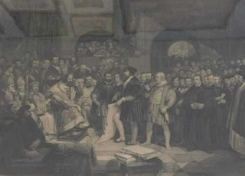 After George Cattermole. The first Reformers presenting their famous protest at the diet of...