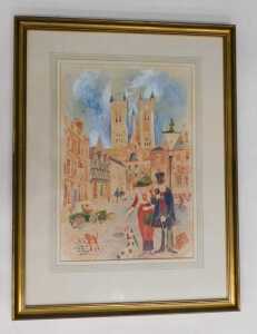 Colin Carr (1929-2002). Castle Square Lincoln, watercolour, signed, 51cm x 35cm. - 3