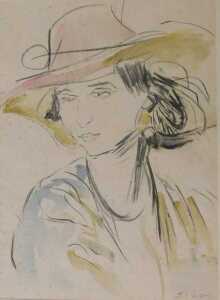 Augustus Edwin John (1878-1961). Portrait of a woman wearing a hat, watercolour, signed, 45cm x...