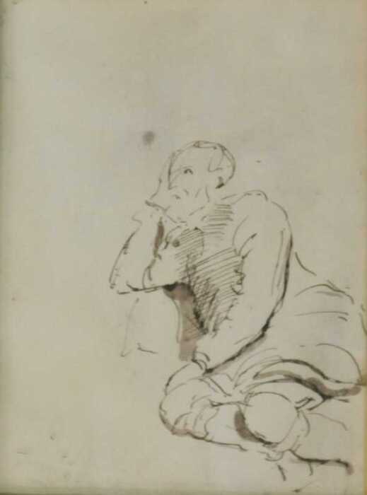 18thC/19thC. Study of a gentleman, ink sketch, 18.5cm x 13.5cm.