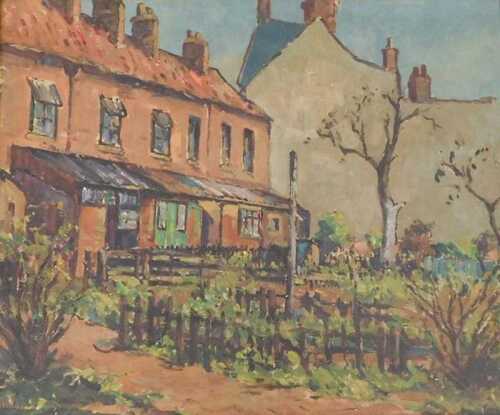 Edward Eaton Brannan (1886-1957). Mill Road Cottages, oil on board, signed and titled verso,...