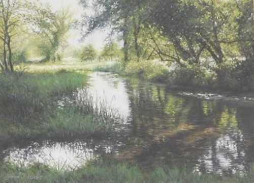 Sonia Dobbs (20thC). The river Nar at the Ford Castle Acre, pastel, signed, dated 2008 and...