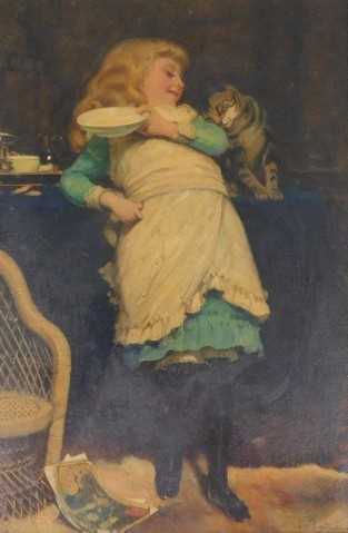 Charles Burton Barber (1845-1894). Coaxing is better than Scratching, oil on canvas, signed and...