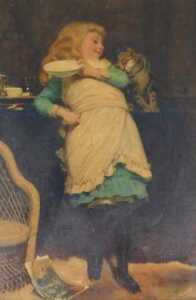 Charles Burton Barber (1845-1894). Coaxing is better than Scratching, oil on canvas, signed and...