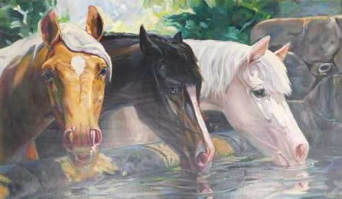 A C Arundell (20thC). The Drinking Trough, oil on canvas, signed and titled verso, 72.5cm x...