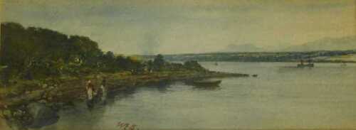 William Fettes Douglas (1822-1891). On the Tay, watercolour, initialled and titled verso, 11cm x...