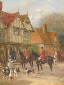 Heywood Hardy (1842-1933). The Hunt, oil on canvas, signed, 47.5cm x 36cm. Label verso, Haynes...
