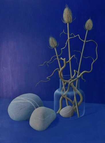 Rob Milliken (b.1948). How can we help, egg tempera on gesso, signed and titled verso, 61cm x 45....