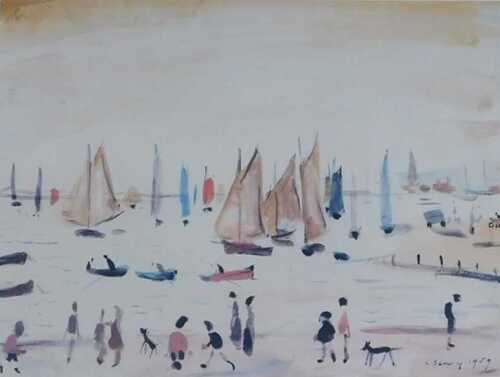 After Laurence Stephen Lowry. Yachts, limited edition coloured print, 532/850, 46cm x 60cm.