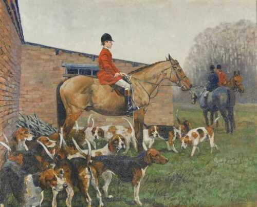 Malcolm Coward (b.1948). Grove and Rufford Hunt Meet, Manor Farm Laneham January 1994, oil on...