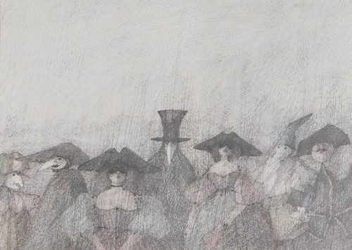After Paul Flora. Carnevale Veneziani, coloured print, 27cm x 36cm. 
Label verso, Highgate...