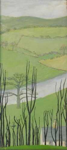 Ursula Edgcumbe (1900-1985). Landscape, oil on board, initialled, 52cm x 23cm.