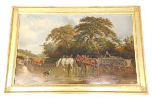 Samuel Joseph Clark (1841-1928). "Crossing the Ford" - a farmer seated in a wagon, with baskets... - 2