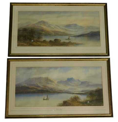 Edwin Lewis (1838-1907). Coastal views, watercolour - pair, signed, 24cm x 54cm.