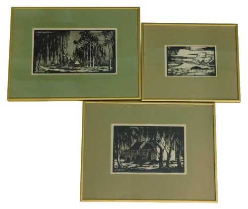 Jacob Hendrik Pierneef (1886-1957). Woodland Cottage, print, 15cm x 24cm plus two others (3).