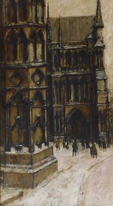 Peter Brannan (1926-1994). The Cathedral, oil on board, signed, dated (19)65 and titled verso,...