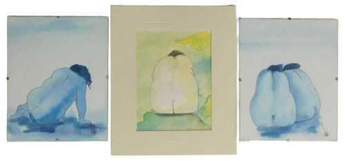 Niki McKay (b.1948). Seated woman, watercolour, signed, 25cm x 20cm. Artist label verso, plus...