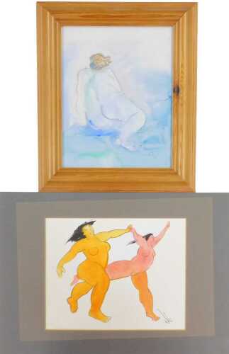 Niki McKay (b.1948). Running Woman, watercolour, signed and dated (19)94 and titled verso, 20cm...