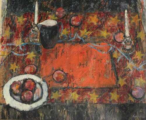 Angela Proctor. Fruit still life, oil on canvas laid on board, signed, 75cm x 90cm. 
Artist...