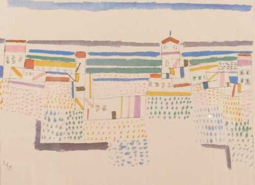 20thC Continental School. Harbour scene, artist signed, titled and dated 1927, coloured print,...