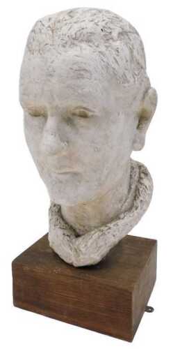 Audrey Wallis (1919-1997). Bust of Mrs Palchoudhan, plaster on wooden base, signed, 41cm overall.