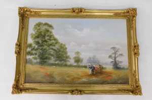 David Waller (b.1945). Horseman leading white horse, oil on canvas, signed and dated 1986, 49cm... - 2