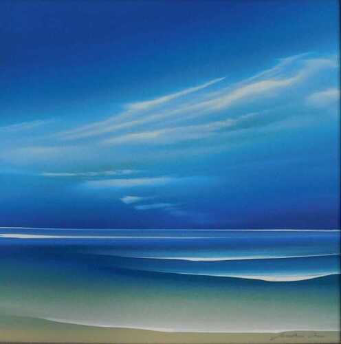 Jonathan Shaw (b.1959). Coastal scene, oil on board, signed, 29cm x 29cm. Label verso,...