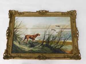 Henry Wilkinson (1921-2011). A Pointer on the border of marshland putting up a flight of... - 2