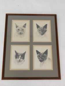 David Waller (b.1945). Mona Lisa, Thomas, Ivanhoe, Flo, four framed and mounted drawings, signed,... - 2