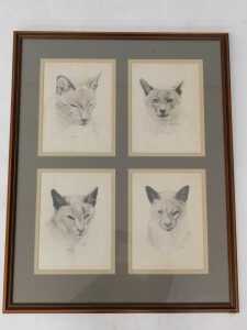 David Waller (B.1945). Dylan, Dude, Manay, Kelly, four framed and mounted drawings, signed,... - 2