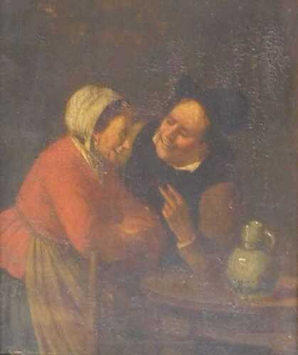 Charles Venneman (1802-1875). Figures at the Inn, oil on panel, attributed on mount, 17cm x 14cm.