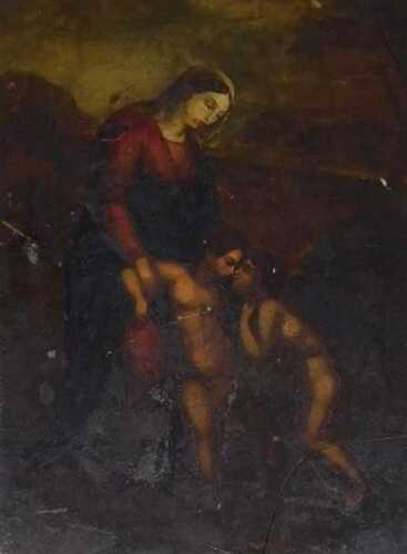 18thC/19thC Continental School. Madonna with two children, oil on panel, 37cm x 28cm.