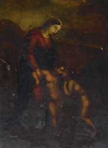 18thC/19thC Continental School. Madonna with two children, oil on panel, 37cm x 28cm.
