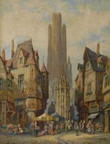 Henry Thomas Schaefer (1815-?). Place de la Croix de St.Pierre Rouen, Normandy, oil on canvas,...