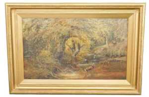 Clarence Henry Roe (1840-1909). Deer in woodland river scene, oil on canvas, signed and dated... - 2