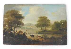 18thC/19thC School. Pastoral scene, herdsman in river landscape, oil on panel, 28.5cm x 43.5cm. - 2