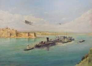 David Rowlands (20thC). George Beurling Victory Salute 249 Sqn Spitfire St Marija Convoy, oil on...