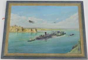 David Rowlands (20thC). George Beurling Victory Salute 249 Sqn Spitfire St Marija Convoy, oil on... - 2
