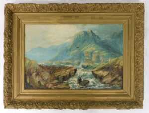 19thC School. Mountain river landscape, oil on canvas, 49.5cm x 75cm. - 2