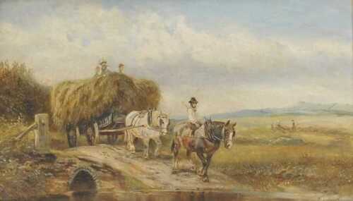 William Vivian Tippett (1833-1910). Bringing in the hay, oil on canvas, signed, 27.5cm x 48cm.