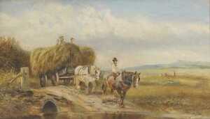 William Vivian Tippett (1833-1910). Bringing in the hay, oil on canvas, signed, 27.5cm x 48cm.