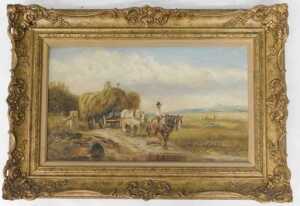 William Vivian Tippett (1833-1910). Bringing in the hay, oil on canvas, signed, 27.5cm x 48cm. - 2