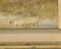 William Vivian Tippett (1833-1910). Bringing in the hay, oil on canvas, signed, 27.5cm x 48cm. - 3