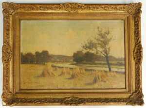 Tom Robertson (1850-1947). The last of the stooks, oil on canvas, signed, dated 1888, titled... - 2