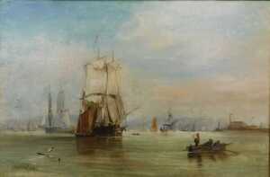 Samuel Bough (1822-1878). On the Humber, oil on canvas, signed, dated 1869, titled verso, 34.5cm...