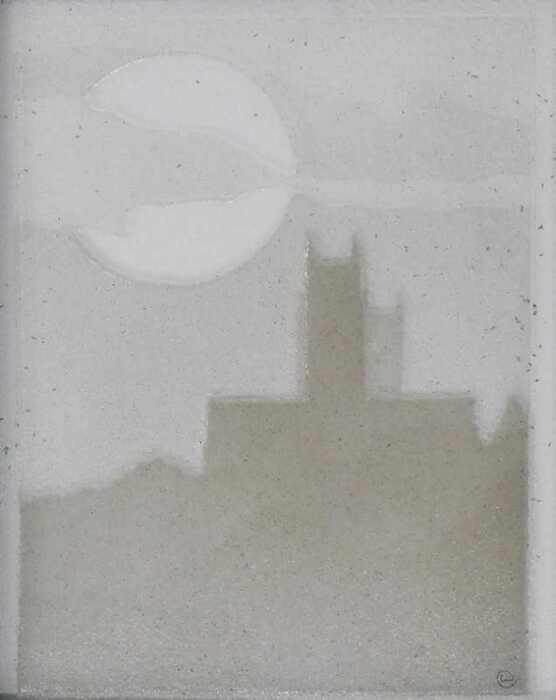 Kevin Wallhead (20thC). Five mile view, glass, signed, titled and dated 2016 verso, 24cm x 19cm.