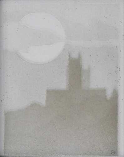 Kevin Wallhead (20thC). Five mile view, glass, signed, titled and dated 2016 verso, 24cm x 19cm.