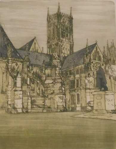 Richard Beer (1928-2017). Lincoln, artist signed and titled coloured etching, 28/150, 54cm x 42cm.